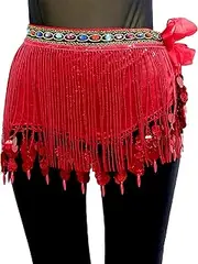 [FEOYA] Women's Shiny Sequin Fringe Hip Scarf Tassel Skirts Belly Dance Skirt for Performance Festival Skirts Adjustable