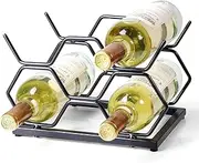 5 Bottle Freestanding Modern Black Metal Small Wine Rack, Freestanding Hexagon Wine Rack, Countertop Wine Rack Freestanding, Tabletop Wine Holder Stand for Cabinet, Pantry, Wine Bottle Storage