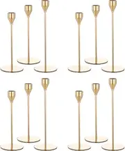 LOKUME Set of 12 Gold Candlestick Holders, Candle Holder for Taper Candle, Fits 3/4 inch Thick Candle&Led Candles Decorative Candlestick Holder for Home Decor, Wedding, Candlelight Dinner, Anniversary