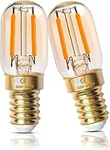 BrightArk Dimmable 2W E14 LED Light Bulb SES Small Screw Ultra Warm White 2200K Vintage Amber Glass T22 Mini Tubular E14 LED Filament Bulbs Equivalent 15-20W, 2-Pack