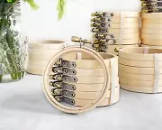 3" Wooden Embroidery Hoops, Set of 6 light wood hoops with brass screw