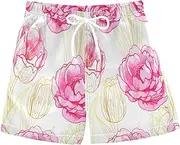 [RPLIFE] Swim Clothes for Boys, Anti-Chafe Swim Trunks Boys 2 T, Yellow Tulips Pink Peony Flowers