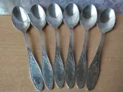 Set 6 TEA SPOONS Silver plated melchior USSR Soviet Vintage