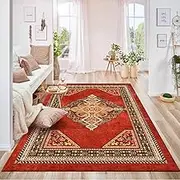 Rugs Living Room Large 180 x 200 cm Area Rugs for Bedroom Non Slip Washable Carpet for Dining Room,Kitchen,and Entryways Home Decor,Hallway Retro Ethnic Red