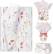 Floral Tissue Paper 100 Sheets - Wildflower Tissue Paper - Vintage Floral Wrapping Paper - Wildflower Gift Wrapping Paper - DIY Art Craft Decorative Tissue Paper for Wedding,Birthday - 20"×14"
