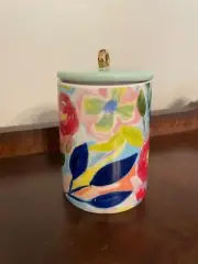 Anthropologie Spice Jar LYON Stoneware Canister w/Lid Painted Flowers