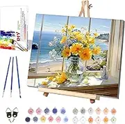 Vase Flower Paint by Numbers for Adults with Framed Canvas-with Wooden Easel,Paint by Number on Canvas Flowers,DIY Acrylic Oil Painting Kits with Brushes Nice Gift Box for Home Wall Decor(12x16inch)