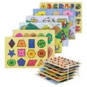 Wood Peg 6 Puzzle & Wire Storage Rack Abc-Numbers-Shapes-Vehicles-Animals