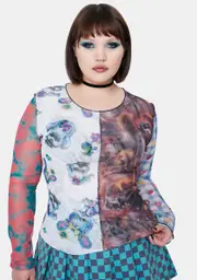 [NGOrder] Plus Spliced Patchwork Mesh Top