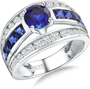 [CAIDIKA] Gemstone Wide Band Ring 925 Sterling Silver Chunky Dome Ring, Split Shank Moissanite Birthstone Signet Ring, Big Cocktail Rings for Men Women, Size 6 to 10