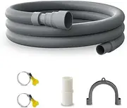GDLPZM 2-meter 6.6 FT universal washing machine dishwasher drain hose extension kit, including a 6.6 FT hose, 1 white extension joint, 2 steel clamps, and U-shaped elbow hose bracket