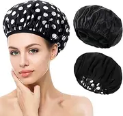 Geyoga 2 Pcs Extra Large Terry Lined Shower Cap for Women with Microfiber Dry Hair Function Breathable Bath Cap Reusable Waterproof for Long Hair (Cute Pattern)
