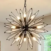 Mid Century Modern Chandelier Black Sputnik Ceiling Light Fixture 24" for Din...
