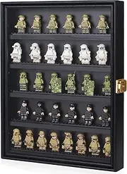 Minifigure Display Case 11X14 Inch with Lock,Figures Building Block Toy Wooden Shadow Box，Miniature Collectibles Display Cabinet Wall Mount or Tabletop for Storage Mini Figure Black