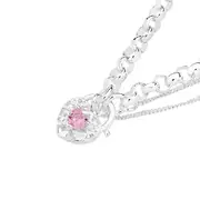Silver Pink Cz Filigree Heart Padlock Bracelet in Pink