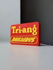 Decorative self-standing Tri-ang railways logo display