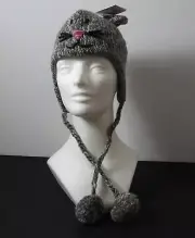 Knitwits Handmade Grey Mimi Mousey Animal Pilot Hat Kids/Toddler (Age 2-6) GY5