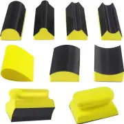 9PCS Hand Sanding Blocks Set Versatile Contoured Profile Yellow Durable Medium-Density Polyurethane Foam Convex and Conc