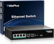 6 Port 2.5Gb Unmanaged PoE Switch with 4*2.5G Base-T PoE Ports, 2*10G SFP+ Uplink, 802.3af/at (PoE+), 80Gbps Switching Capacity, GigaPlus 2.5G PoE Switch for 2.5Gb NAS/PC, WiFi6 Router, Wireless AP