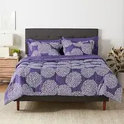 Amazon Basics 7-Piece Lightweight Microfiber Bed-In-A-Bag Comforter Bedding Set - Full/Queen, Purple Floral