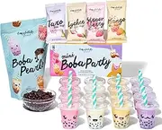 Thoughtfully Gourmet, Mini Boba Party Set, Makes 16 Tasting Portions Of Bubble Tea, Includes 4 Flavors, Boba Pearls, Cups, Lids, And Straws