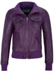 Ladies ALPHA 2 Blue Bomber Style Short Real Leather Designer Jacket
