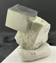 Pyrite Cube on Limestone Matrix from Mina Ampliación A Victoria, Navajún, Spain.