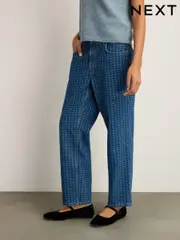 Blue Gingham Straight Leg 100% Cotton Jeans (AF6114) | $37