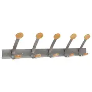 Alba PMV5 45 lb Capacity 5-Peg Wooden Coat Hook Wall Rack - Brown/Silver New