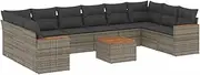 vidaxl - Garden Sofa Set with Cushions - Modular Outdoor Seating - Grey Poly Rattan - 11 Pieces - Acacia Wood - Patio Furniture - Terrace Lounge - UV-Resistant