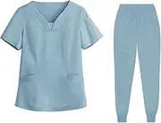 [Tadill] Women Scrubs Suit Set Nurse Work Clothing Machine Washable Workwear Nurses Week Gift, Light Blue, L