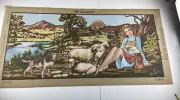 Diamant Needlepoint Tapestry Canvas Girl Sheep Dog Mountain 43in X 19in 10 Count