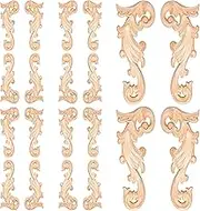 20 Pcs Wood Applique Corner Onlay Decorative Wood Applique DIY Wooden Carved Corner Unpainted Wooden Carved Decals Carving Decal for Furniture Wall Cupboard Bed Cabinet(Stylish Style)