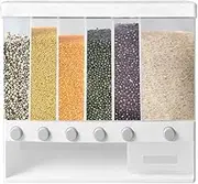 HORUSDY Wall Mounted Grain Dispenser, Rice Storage Cereal Container Box Kitchen Food Case Adjustable Dividers, 10KG Capacity