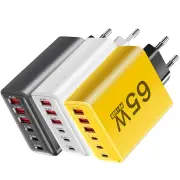 65W 6-Port USB PD Charger 3USB-A+3USB-C PD QC Fast Charging Wall Charger Adapter EU Plug US Plug for iPhone 16 16 Pro 15