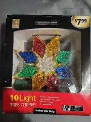 Holiday Seasons 10 Light Tree Topper Gold Colored Star NIB
