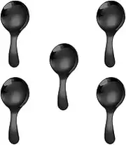 5PCS Short Handle Spoon, Stainless Steel Mini Spoons Thickened Small Round Spoon for Salt Condiments Dessert Tea Coffee (Black)