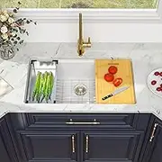 Kichae 30 Granite Composite Kitchen Sink White - 30" x 19" Granite Composite Kitchen Sink Undermount Workstation Under Counter Quartz Single Bowl Sink Basin