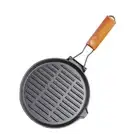 NNEAGS 24cm Round Ribbed Cast Iron Steak Frying Grill Skillet Pan with Folding W