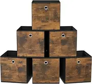 [SONGMICS] Storage Cubes, Set of 6 Storage Bins with Handle, Oxford Fabric and Non-Woven Fabric Storage Boxes, 26 x 26 x 28 cm, Fit Cube Storage Unit, Foldable, Rustic Brown and Black RFB126B01