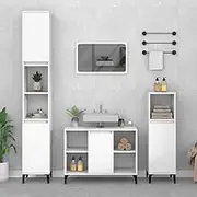 3 Piece Bathroom Furniture Set White Engineered Wood - Modern Design, Ample Storage, Easy-to-Clean, Durable & Stylish with Metal Feet for Stability