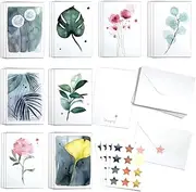 Cute Botanical Greeting Cards Box of 24 cards with Envelopes and Seal Stickers. Watercolour painted by Blule. All Occasion Blank Thank you cards, Appreciation, Birthday, Sympathy