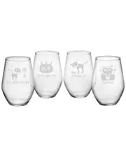 Susquehanna Glass Scaredy Cat Assortment Set of 4 19oz Stemless Wine Glasses