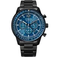 在飛比找ETMall東森購物網優惠-CITIZEN 星辰 光動能紳士計時手錶-黑x藍(CA450