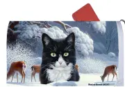 Tuxedo Black/White Cat Winter Wonderland Mail Box Cover