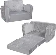 VEVOR Kids Couch, Toddler Chairs Comfy, 2-in-1 Toddler Couch Sofa Bed Fold Out, Convertible Sofa to Lounger, Kids Chair Seat Playroom Furniture for Kids Girls & Boys, Grey