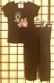 NEW NWT 2PC Black Top (Butterfly) & Crop Legging Sparkle by Design/Bebe Fete 4T