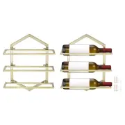 2 Set Wall Mounted Wine Rack - Hanging Wine Bottle Holder Holds 3 Bottles Golden