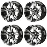 Set of 4 LSI Warlock 15" Golf Cart Wheels/Rims Black/Machined E-Z-GO & Club Car