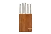 7pc Furi Acacia Wood Japanese Stainless Steel Knife Block & Sharpener Set